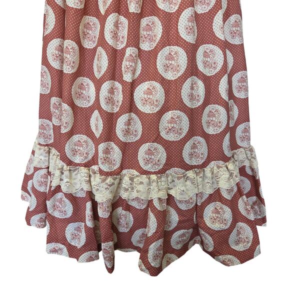 Gunne Sax Red Floral Milkmaid Maxi Dress Size 13 Calico Vintage 70s Prairie - Picture 5 of 14